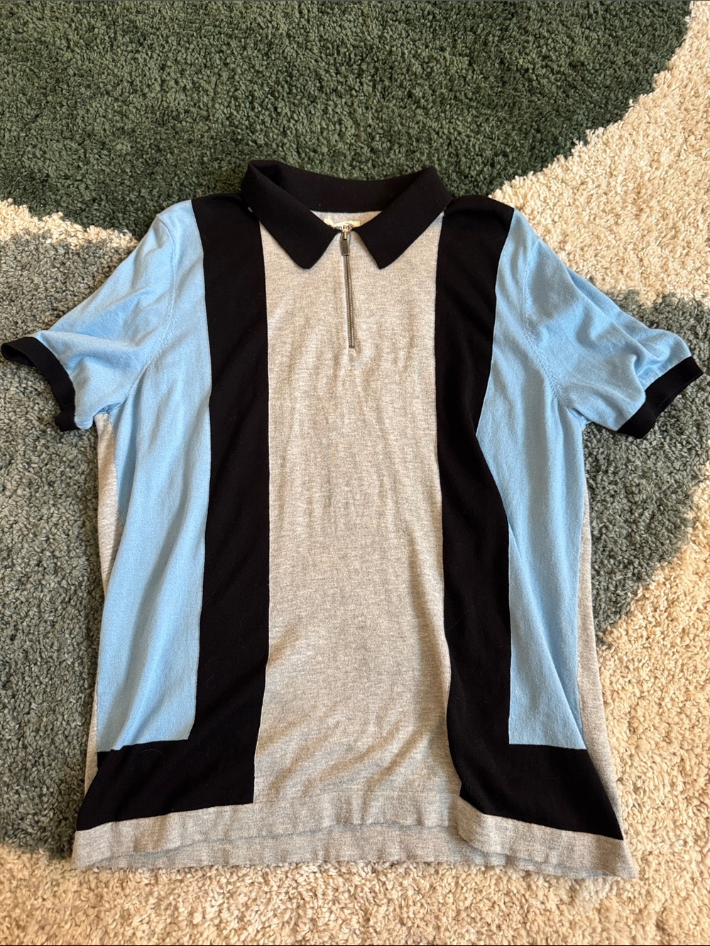 Open Edit Men's Colorblock Zip Polo Shirt - Light Blue/Gray/Black